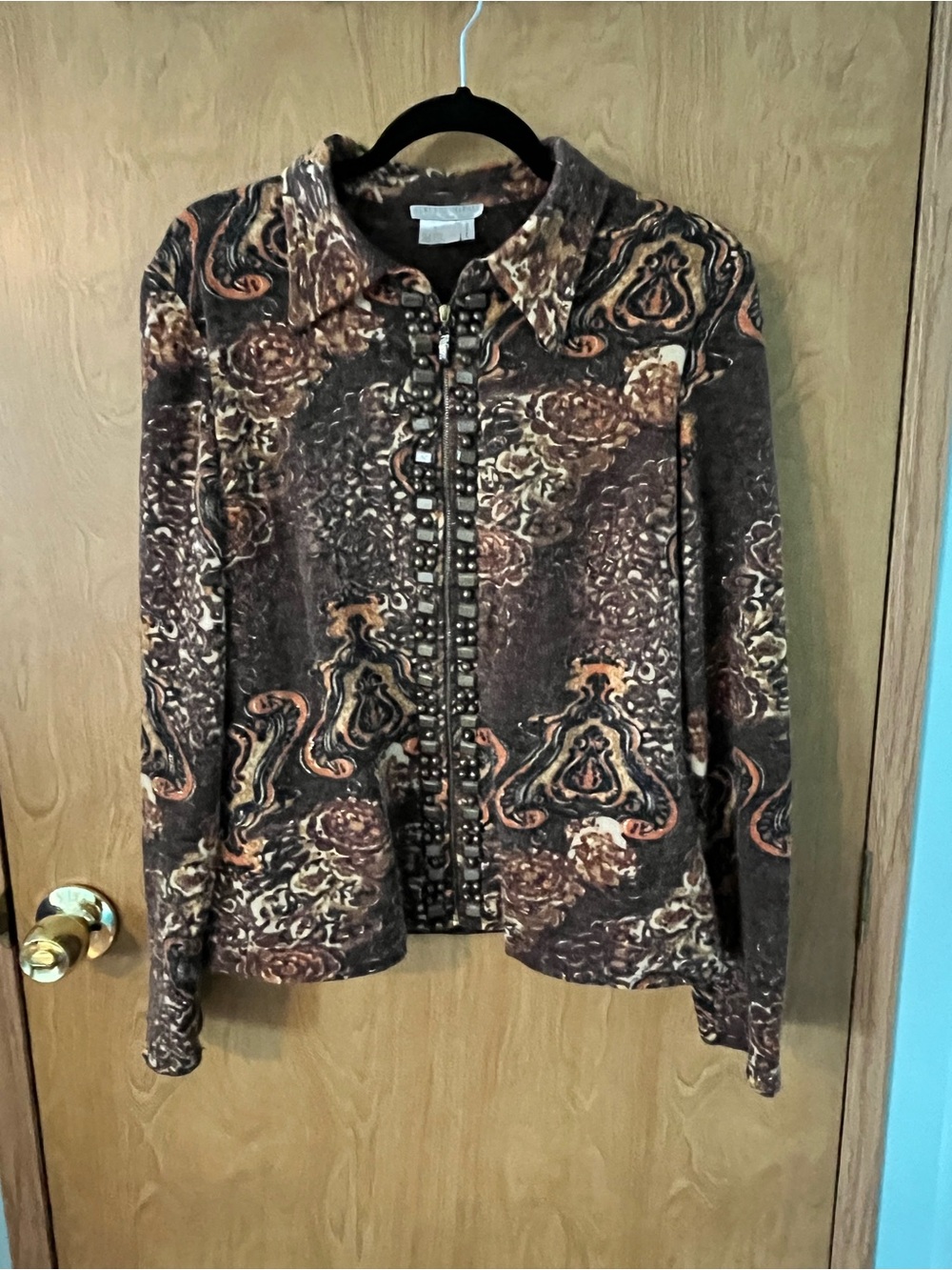 Alberto Makali Brown / Orange Zip Blazer / Metal Embellishment  Size Large VGUC